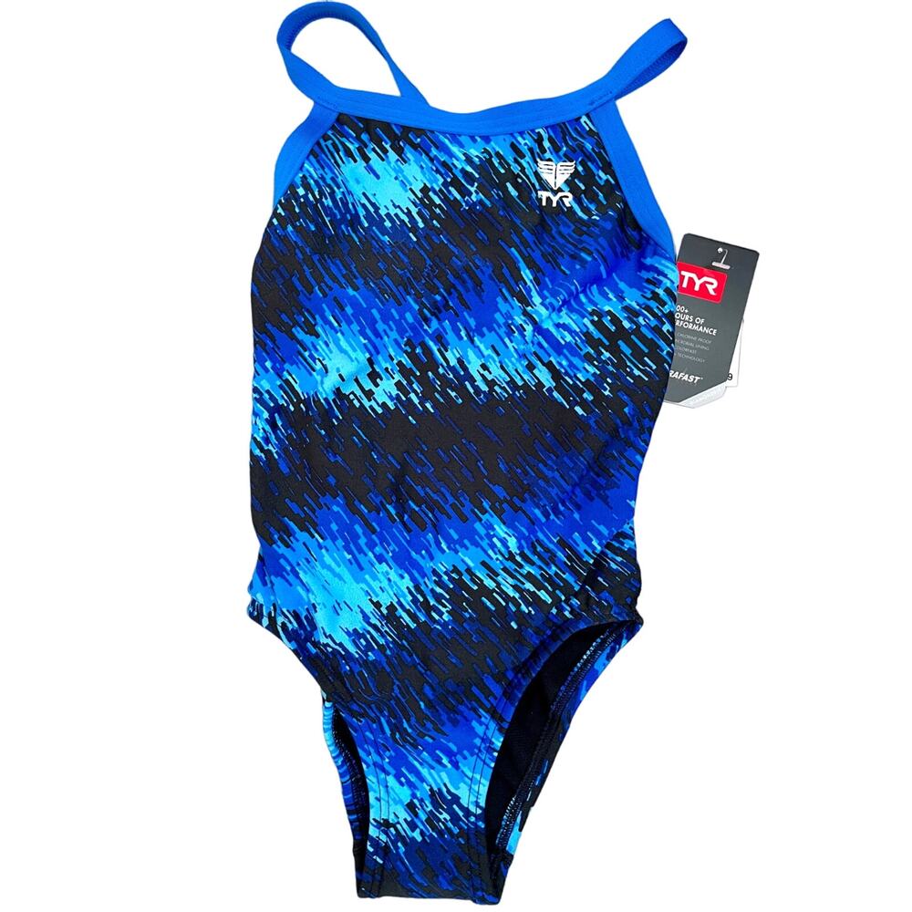 TYR DuraFast Elite Youth PERSEUS DiamondFit 1pc Girls Swimsuit Blue Size 22 $60